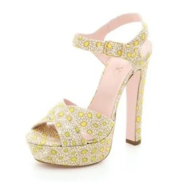 Red VALENTINO Daisy Print Platform Sandals - Picture 2 of 8